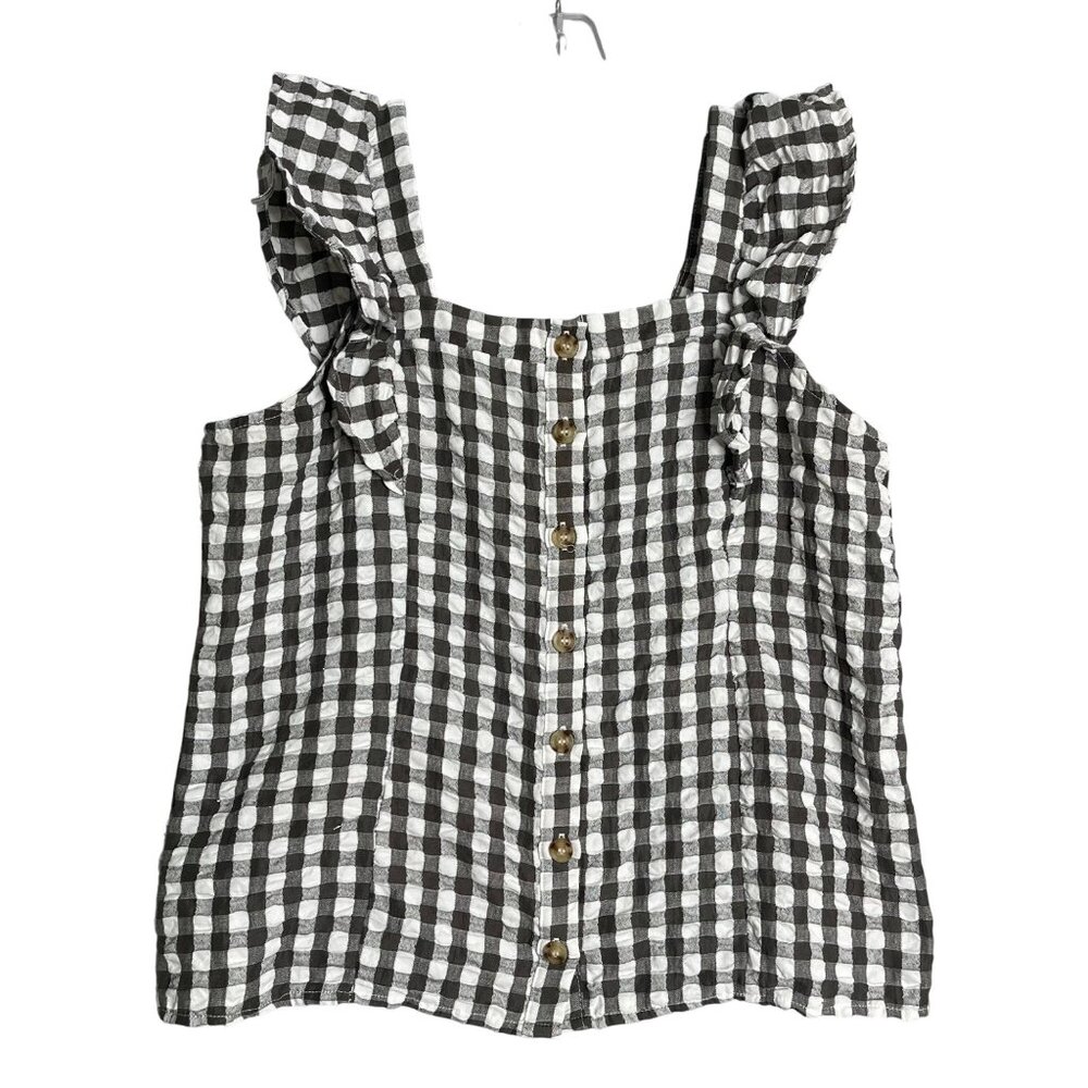 Maurices Gingham Square Neck Ruffle Sleeve Tank Top Womens L Gauzy ‎ Summer